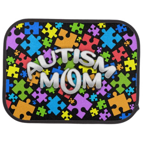 AUTISM MOM with Rainbow Colored Puzzle Pieces Car Floor Mat