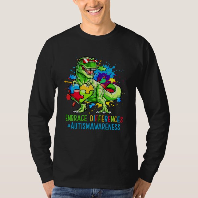 Autism Month Dinosaurs Autism Rex Kids Cute Puzzle T-Shirt (Front)