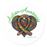 Autism Mosaic Heart Ribbon Classic Round Sticker