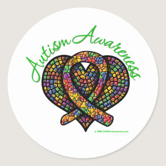 Autism Mosaic Heart Ribbon Classic Round Sticker