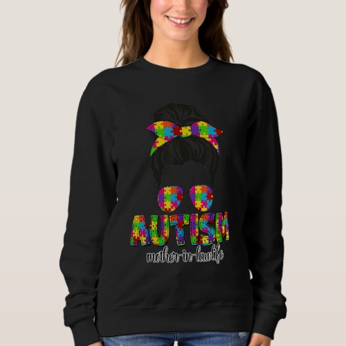 Autism Mother In Law Messy Bun Puzzle Sunglasses M Sweatshirt