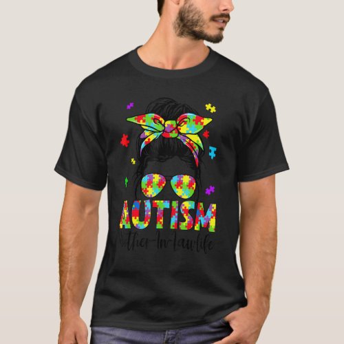 Autism Mother In Law Messy Bun Puzzle Sunglasses M T_Shirt