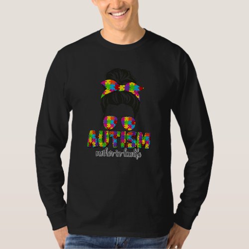 Autism Mother In Law Messy Bun Puzzle Sunglasses M T_Shirt