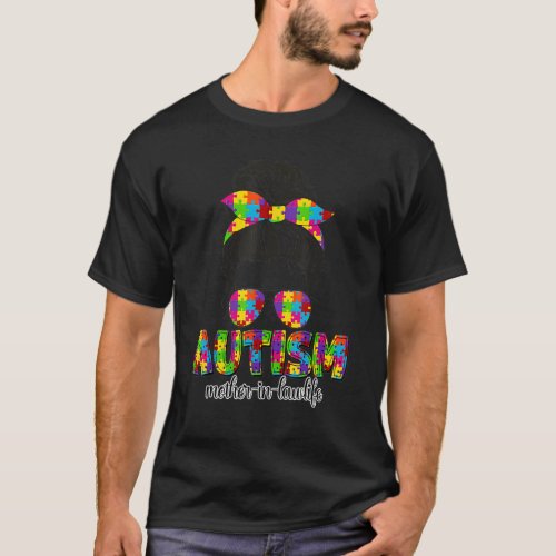 Autism Mother In Law Messy Bun Puzzle Sunglasses M T_Shirt