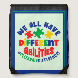 Autism Motivational Quote - Celebrate Differences Drawstring Bag