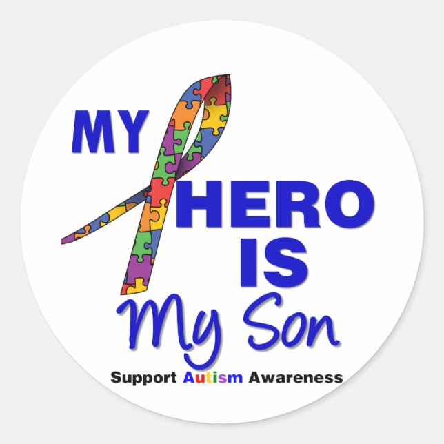 Autism My Hero is My Son Classic Round Sticker (Front)