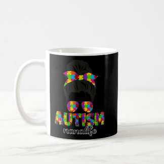 Autism Nana Messy Bun Puzzle Sunglasses Bandana Mo Coffee Mug