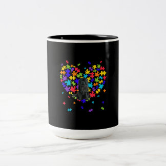 Autism Newfoundland Cute Heart Dog Dad Mom Two-Tone Coffee Mug