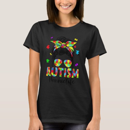 Autism Nonnie Messy Bun Puzzle Sunglasses Motheru2 T_Shirt