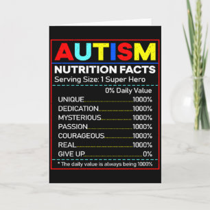 Autism Nutrition Facts Toddler Autism Awareness Mo Card