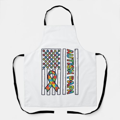 Autism Papa Flag Ribbon Puzzle Piece Shirt Design_ Apron