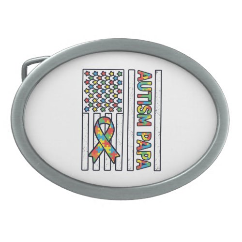 Autism Papa Flag Ribbon Puzzle Piece Shirt Design_ Belt Buckle