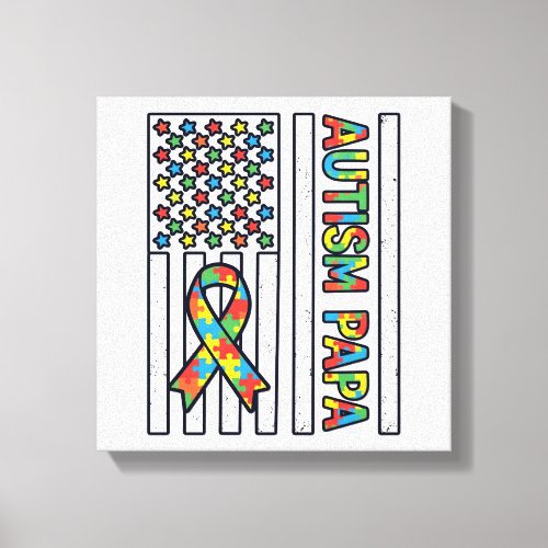 Autism Papa Flag Ribbon Puzzle Piece Shirt Design_ Canvas Print