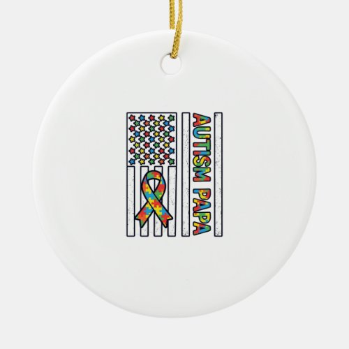 Autism Papa Flag Ribbon Puzzle Piece Shirt Design_ Ceramic Ornament