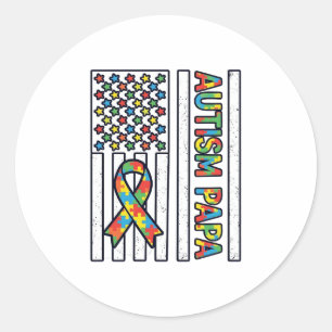 Autism Papa Flag Ribbon Puzzle Piece Shirt Design_ Classic Round Sticker