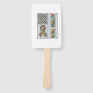 Autism Papa Flag Ribbon Puzzle Piece Shirt Design_ Hand Fan