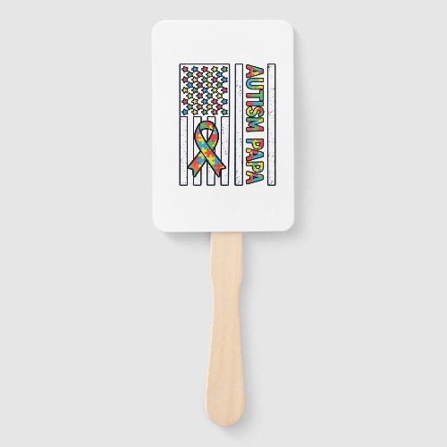 Autism Papa Flag Ribbon Puzzle Piece Shirt Design_ Hand Fan