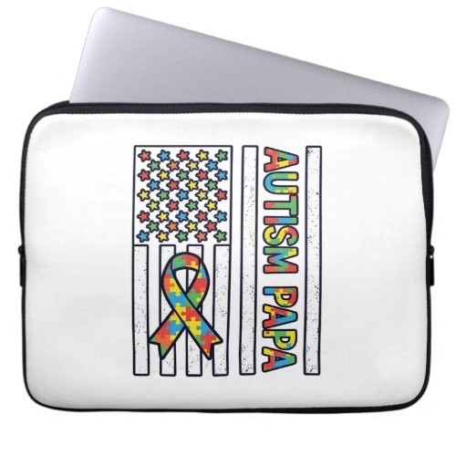 Autism Papa Flag Ribbon Puzzle Piece Shirt Design_ Laptop Sleeve