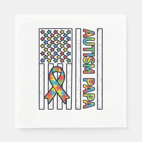 Autism Papa Flag Ribbon Puzzle Piece Shirt Design_ Napkins