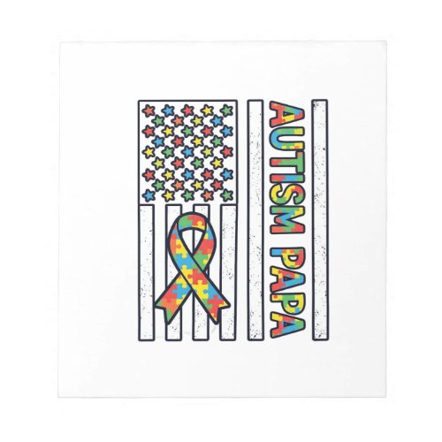 Autism Papa Flag Ribbon Puzzle Piece Shirt Design_ Notepad