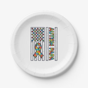 Autism Papa Flag Ribbon Puzzle Piece Shirt Design_ Paper Plates
