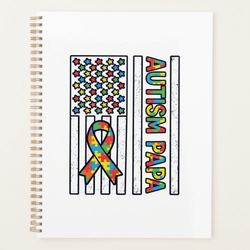 Autism Papa Flag Ribbon Puzzle Piece Shirt Design_ Planner