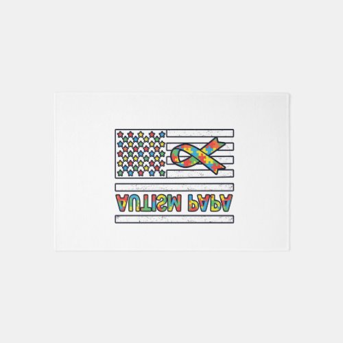 Autism Papa Flag Ribbon Puzzle Piece Shirt Design_ Rug