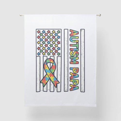 Autism Papa Flag Ribbon Puzzle Piece Shirt Design_ Sheer Curtains