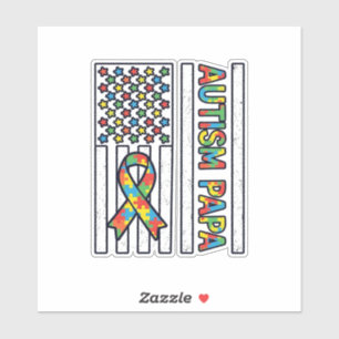 Autism Papa Flag Ribbon Puzzle Piece Shirt Design_ Sticker