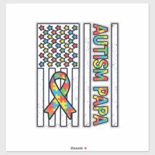 Autism Papa Flag Ribbon Puzzle Piece Shirt Design_ Sticker