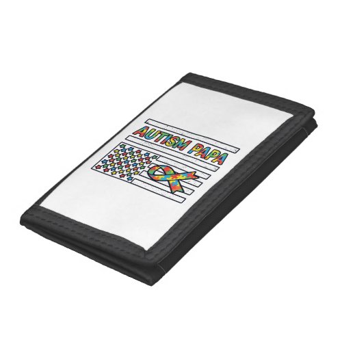 Autism Papa Flag Ribbon Puzzle Piece Shirt Design_ Trifold Wallet