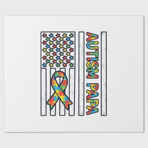 Autism Papa Flag Ribbon Puzzle Piece Shirt Design_ Wrapping Paper