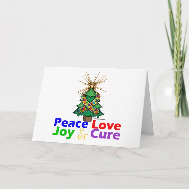 Autism Peace Love Joy Cure Holiday Card (Front)
