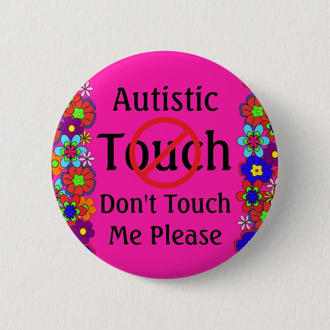Autism Pink Flowers Medical Alert No Touch Button (Front)
