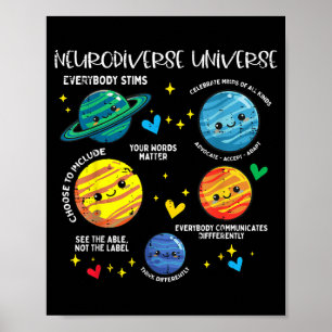 Autism Planet Neurodiverse Universe Awareness Kids Poster