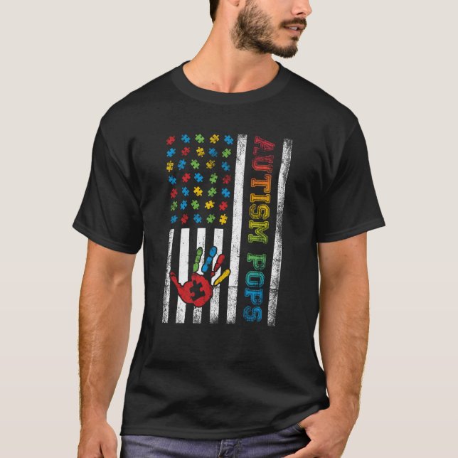 Autism Pops American Flag Autism Awareness T-Shirt (Front)