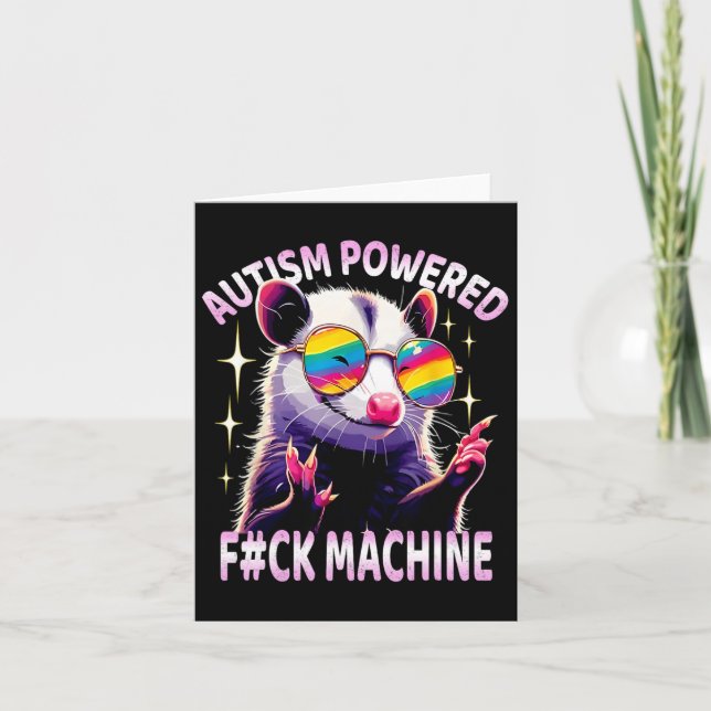 Autism Powered F#ck Machine Funny Meme Opossum Aut Card (Front)
