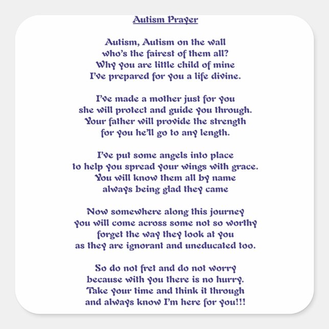 Autism Prayer Square Sticker (Front)