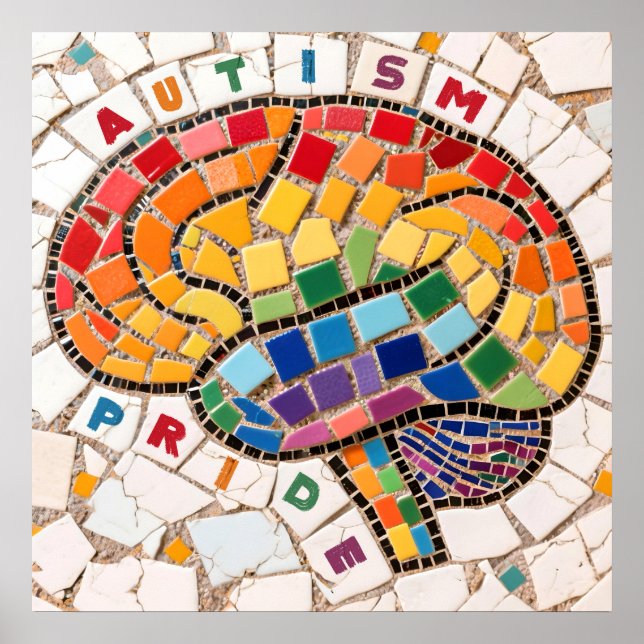 Autism Pride Mosaic Brain Neurodiversity Awareness Poster (Front)