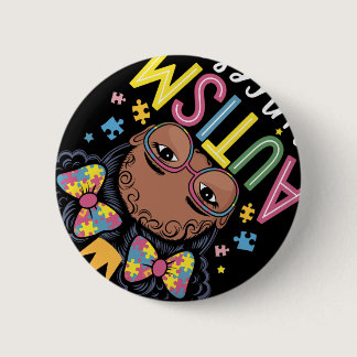Autism Princess Afro Girls Bow Daughter Autism Awa Button