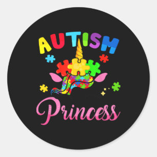 Autism Princess Unicorn Autism Awareness Kids Girl Classic Round Sticker