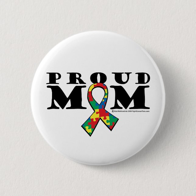 Autism Proud Mom Pinback Button (Front)