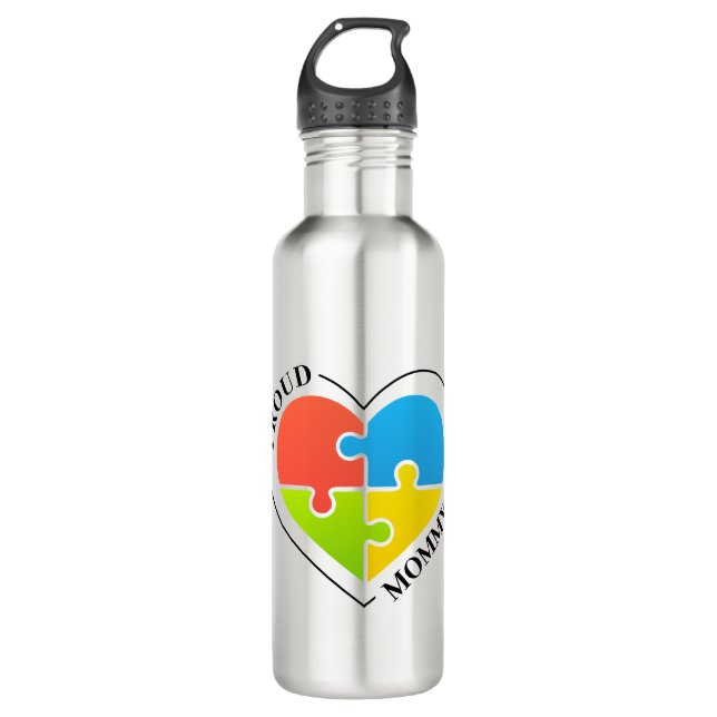 Autism Proud Mommy Stainless Steel Water Bottle (Front)