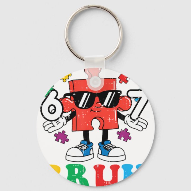 Autism Puzzle 6 7 Hand Bru Keychain (Front)