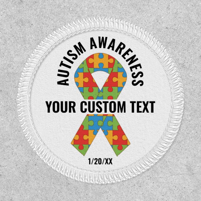 Autism Puzzle Awareness Ribbon Custom Text Patch (Front)