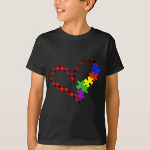 Autism Puzzle Buffalo Plaid Love Christmas Graphic T-Shirt