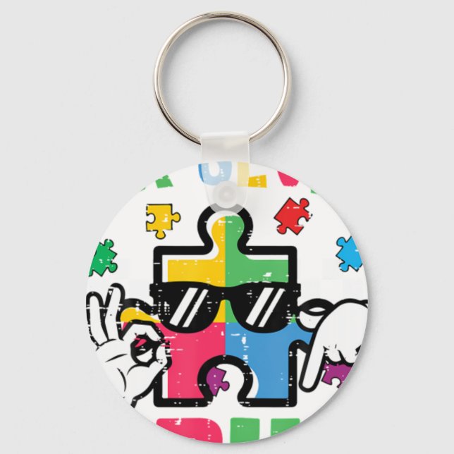 Autism Puzzle Hand Six Seven Bru Keychain (Front)