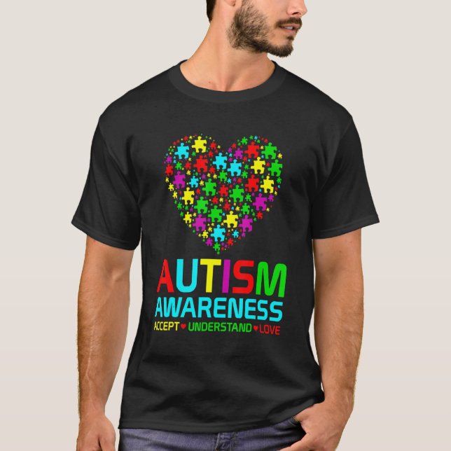 Autism Puzzle Heart Love Accept Understand Autism  T-Shirt (Front)