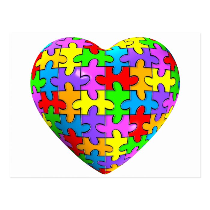 Autism Puzzle Heart Post Card