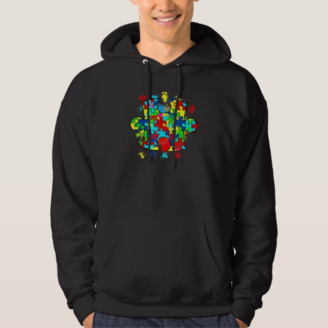 Autism Puzzle Love Autism Awareness Family Group M Hoodie (Front)